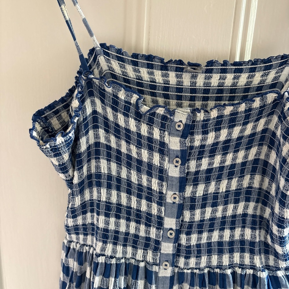 American Eagle Blue and White Gingham Midi Spaghetti Strap Dress - Lg - Picture 5 of 5